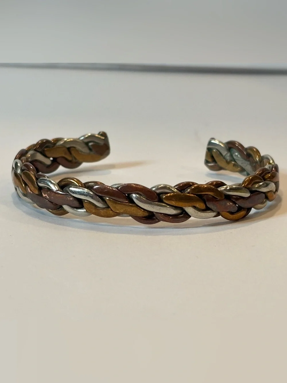 Sergio Lub Vintage Tri Color Mixed Metal Open Cuff Bracelet